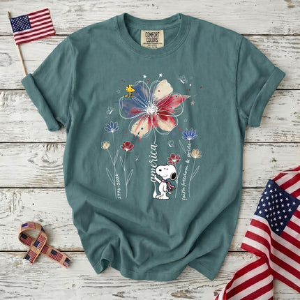 SEAFOAM_e0c280a5-2e88-46ff-bbd6-615b9ea72789 - AuraNations - Comfort Colors America Faith Freedom Pride Watercolor Flower Patriotic Dog T-Shirt - Seafoam / S - 250TH ANNIVERSARY, ALL, COMFORT COLORS, NO CUSTOM, PRODUCTS, SNPY, TSHIRT