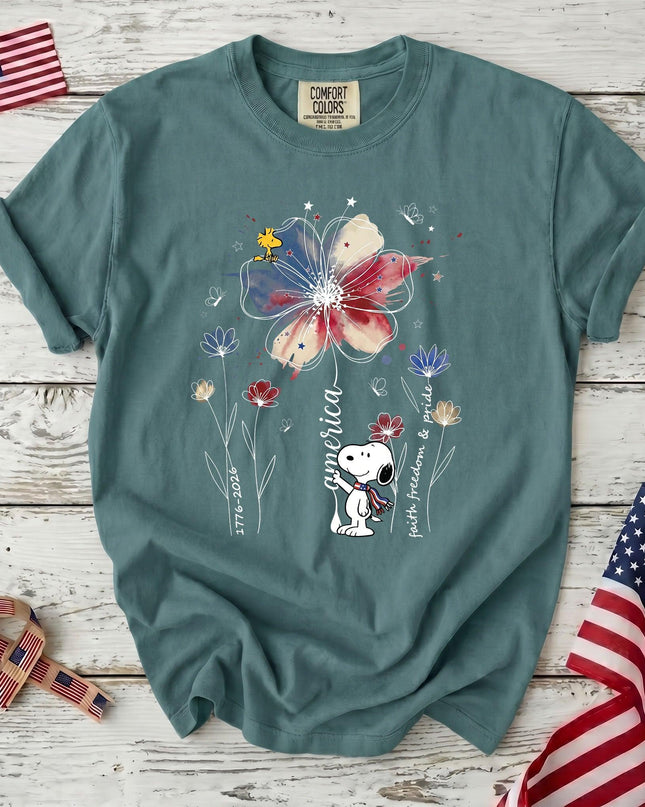 SEAFOAM_e0c280a5-2e88-46ff-bbd6-615b9ea72789 - AuraNations - Comfort Colors America Faith Freedom Pride Watercolor Flower Patriotic Dog T-Shirt - Seafoam / S - 250TH ANNIVERSARY, ALL, COMFORT COLORS, NO CUSTOM, PRODUCTS, SNPY, TSHIRT
