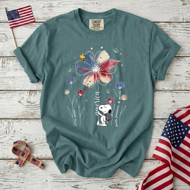 SEAFOAM_e0c280a5-2e88-46ff-bbd6-615b9ea72789 - AuraNations - Comfort Colors America Faith Freedom Pride Watercolor Flower Patriotic Dog T-Shirt - Seafoam / S - 250TH ANNIVERSARY, ALL, COMFORT COLORS, NO CUSTOM, PRODUCTS, SNPY, TSHIRT