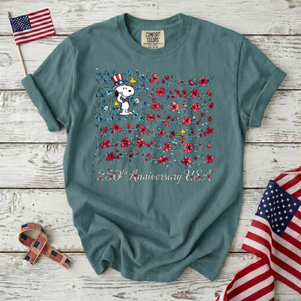 Comfort Colors 250th Anniversary USA Floral Vine Flag Uncle Sam Dog T-Shirt
