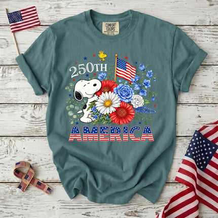 SEAFOAM_e82e2e2a-3d37-4c17-8cd4-4d6412007cab - AuraNations - Comfort Colors 250th America Patriotic Floral Bouquet Dog T-Shirt - Seafoam / S - 250TH ANNIVERSARY, ALL, COMFORT COLORS, NO CUSTOM, PRODUCTS, SNPY, TSHIRT