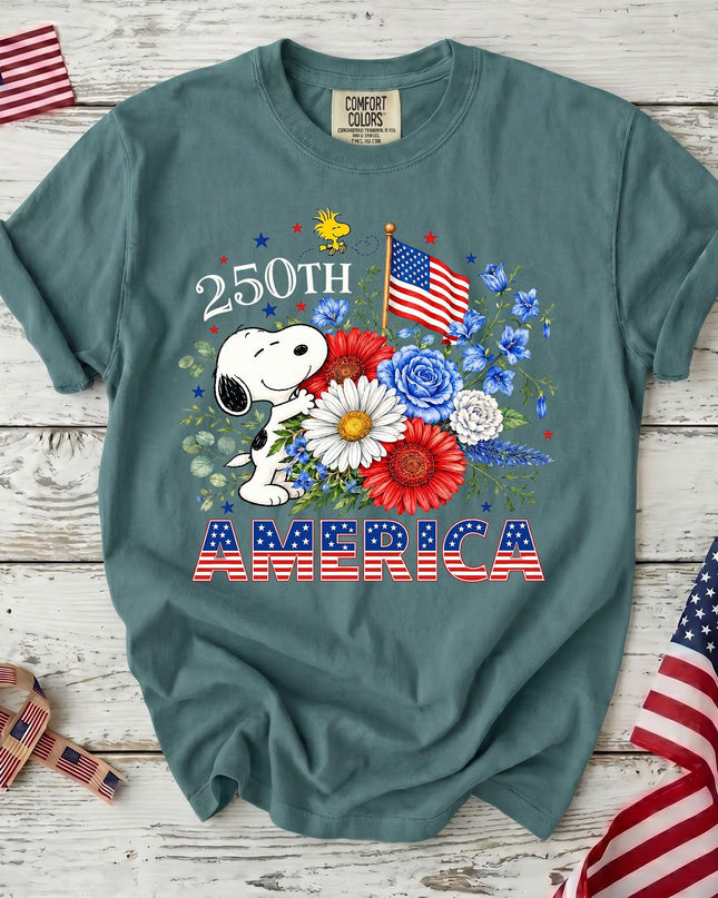 SEAFOAM_e82e2e2a-3d37-4c17-8cd4-4d6412007cab - AuraNations - Comfort Colors 250th America Patriotic Floral Bouquet Dog T-Shirt - Seafoam / S - 250TH ANNIVERSARY, ALL, COMFORT COLORS, NO CUSTOM, PRODUCTS, SNPY, TSHIRT