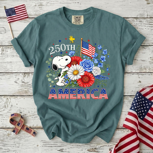SEAFOAM_e82e2e2a-3d37-4c17-8cd4-4d6412007cab - AuraNations - Comfort Colors 250th America Patriotic Floral Bouquet Dog T-Shirt - Seafoam / S - 250TH ANNIVERSARY, ALL, COMFORT COLORS, NO CUSTOM, PRODUCTS, SNPY, TSHIRT