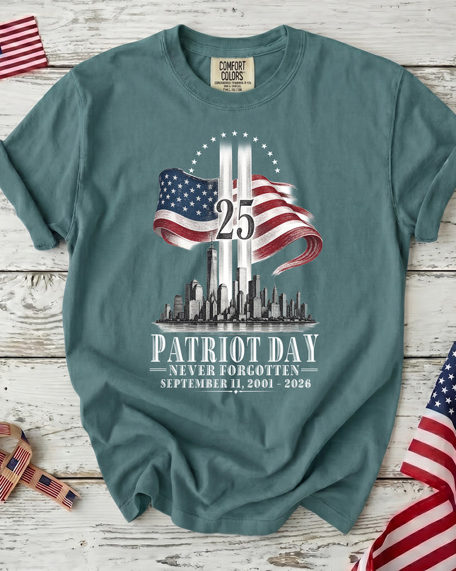 Comfort Colors 25th Anniversary Patriot Day 911 Never Forgotten American Memorial T-Shirt