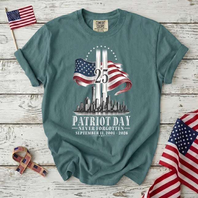 Comfort Colors 25th Anniversary Patriot Day 911 Never Forgotten American Memorial T-Shirt
