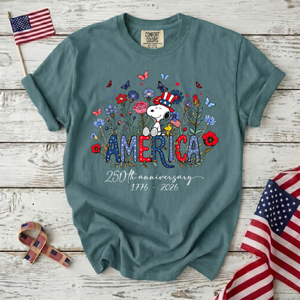 Comfort Colors America 250th Anniversary Floral Uncle Sam Hat Dog T-Shirt