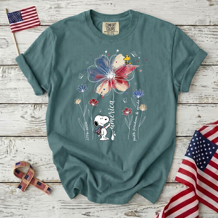 Comfort Colors America Watercolor Flag Floral Faith Freedom Dog T-Shirt