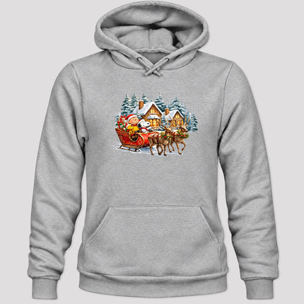 Christmas Reindeer Sleigh Ride Snowy Village Hoodie