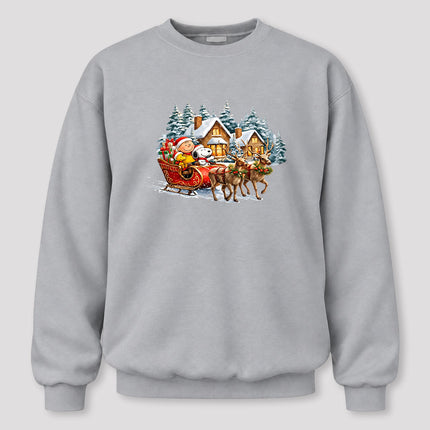 Christmas Reindeer Sleigh Ride Snowy Village Sweatshirt