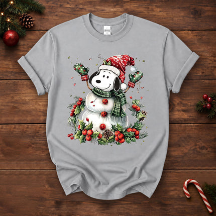 Christmas Snowman Santa Hat Holly Berries T-Shirt