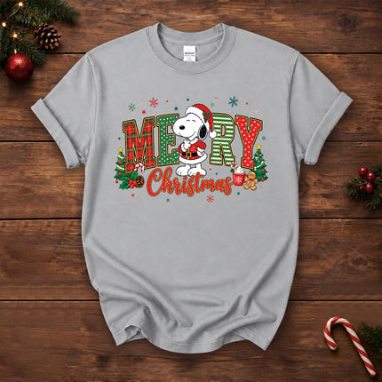 Merry Christmas Plaid Lettering Holiday Tree T-Shirt