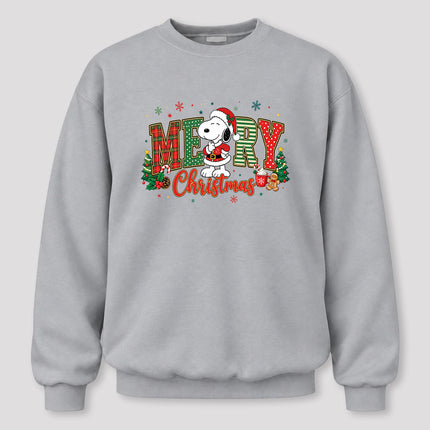 Merry Christmas Plaid Lettering Holiday Trees Sweatshirt