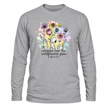Consider How the Wildflowers Grow Luke 12 27 Christian Christmas Gift Long Sleeve T-Shirt