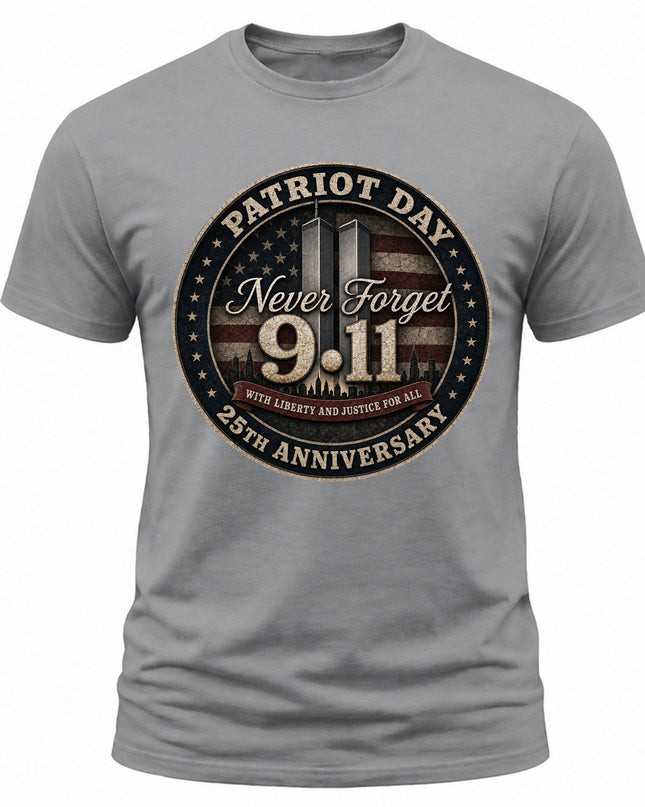Patriot Day 9/11 Never Forget 25th Anniversary Memorial American Flag T-Shirt