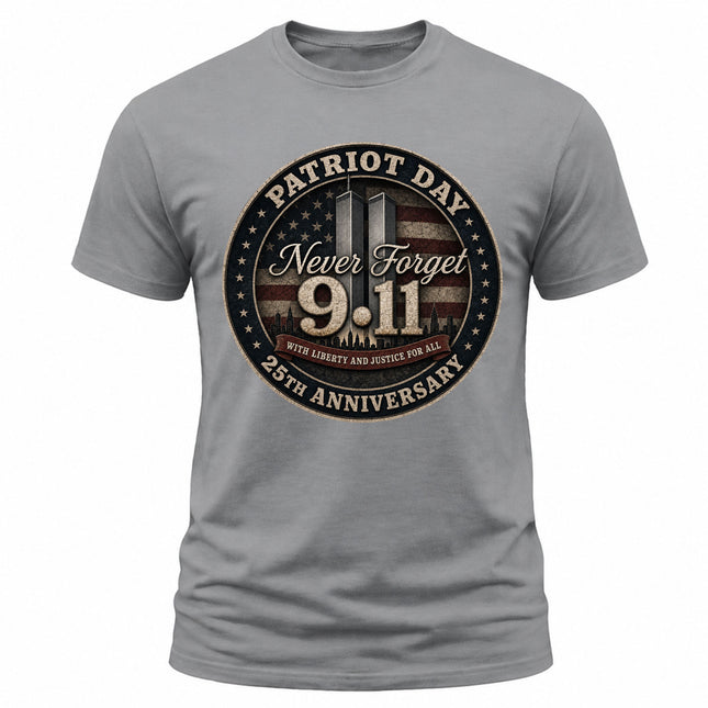 Patriot Day 9/11 Never Forget 25th Anniversary Memorial American Flag T-Shirt