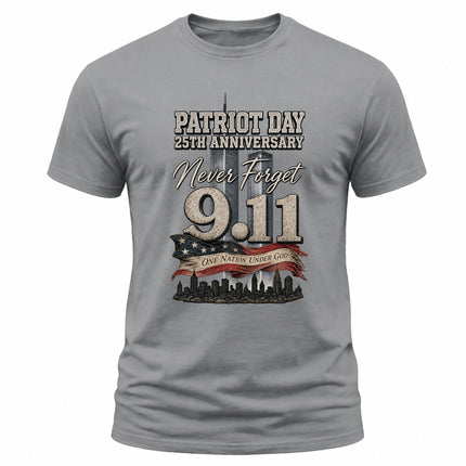 9/11 Patriot Day 25th Anniversary Never Forget One Nation Under God T-Shirt