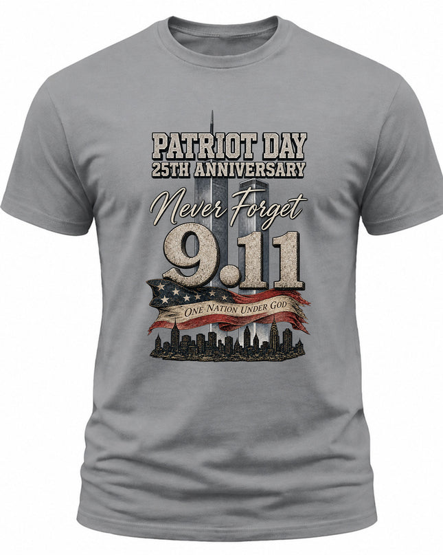 9/11 Patriot Day 25th Anniversary Never Forget One Nation Under God T-Shirt