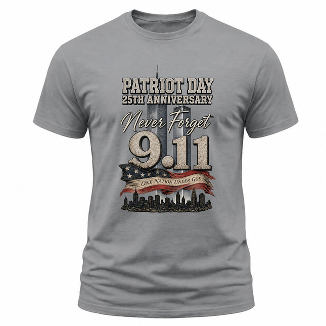 9/11 Patriot Day 25th Anniversary Never Forget One Nation Under God T-Shirt