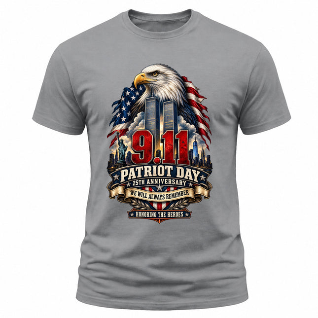 9/11 Patriot Day 25th Anniversary Never Forget Memorial Honoring Heroes T-Shirt