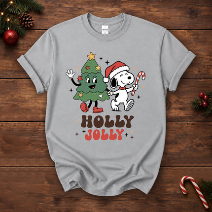 Holly Jolly Christmas Tree Candy Cane Retro T-Shirt