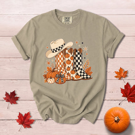 Comfort Colors Fall Cowboy Boots Pumpkin Thanksgiving T-Shirt