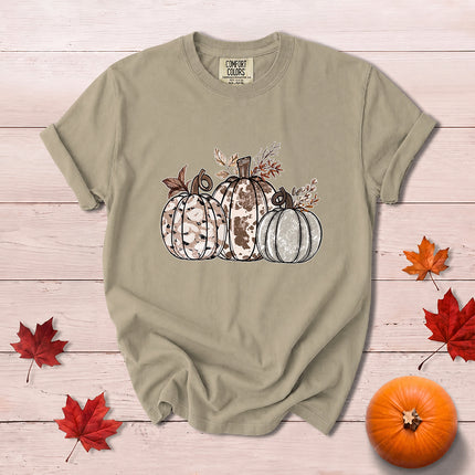 Comfort Colors Cow Print Pumpkin Rustic Fall Thanksgiving T-Shirt