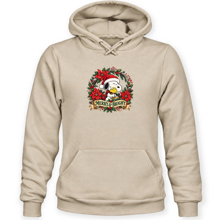 Merry and Bright Christmas Poinsettia Wreath Hoodie