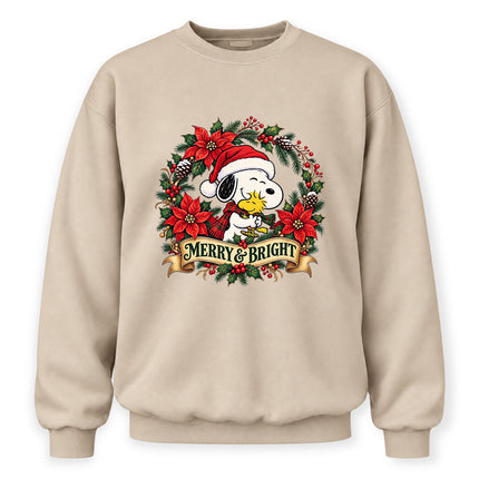Merry and Bright Christmas Poinsettia Wreath Sweatshirt