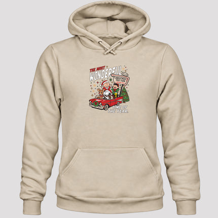 Christmas Tree Farm Vintage Car Most Wonderful Time Hoodie