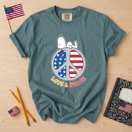 Comfort Colors Love and Peace American Flag Patriotic T-Shirt