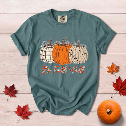 Comfort Colors Fall Autumn Pumpkin Trio Its Fall Yall Southern T-Shirt