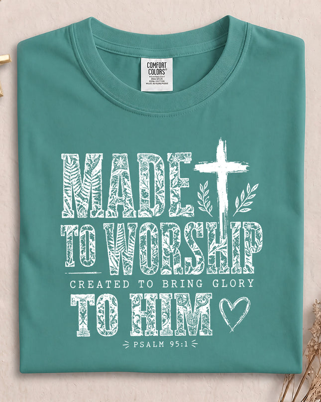 Comfort Colors Made to Worship Psalm 95:1 Christian Cross T-Shirt