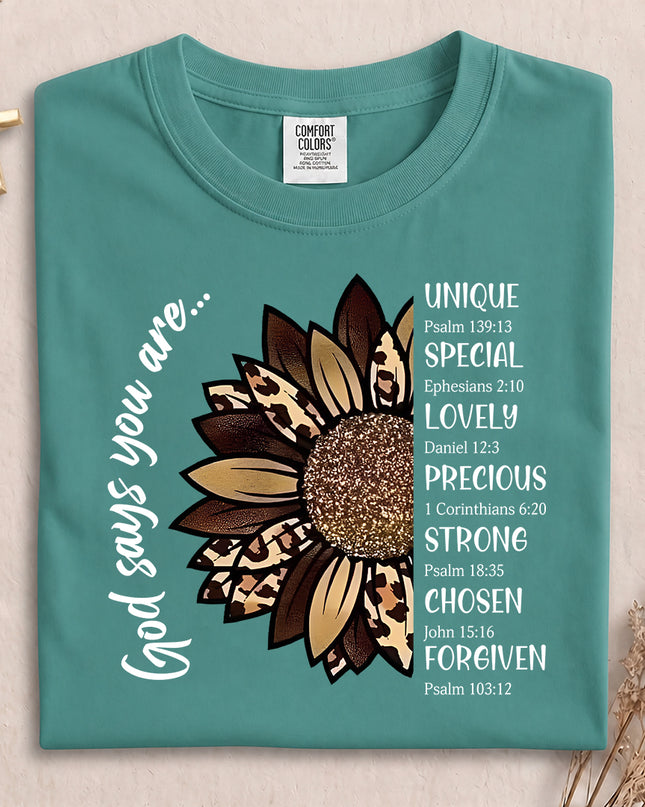 Comfort Colors God Says You Are Bible Verse Christian Sunflower T-Shirt