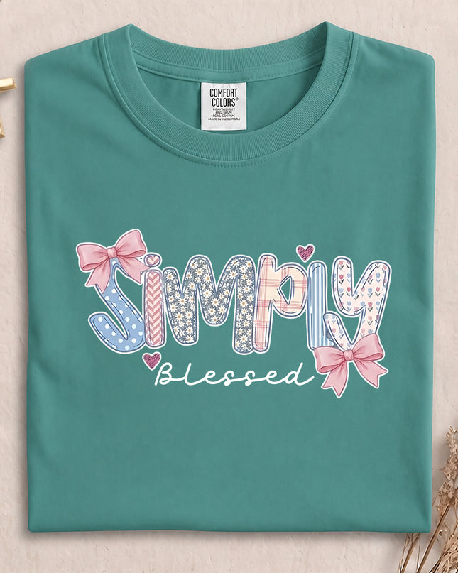 Comfort Colors Simply Blessed Christian Floral Bow T-Shirt