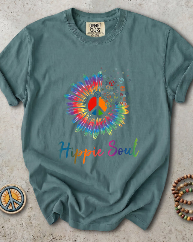 Comfort Colors Hippie Soul Colorful Peace Sign Sunflower T-Shirt