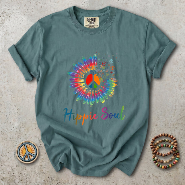Comfort Colors Hippie Soul Colorful Peace Sign Sunflower T-Shirt