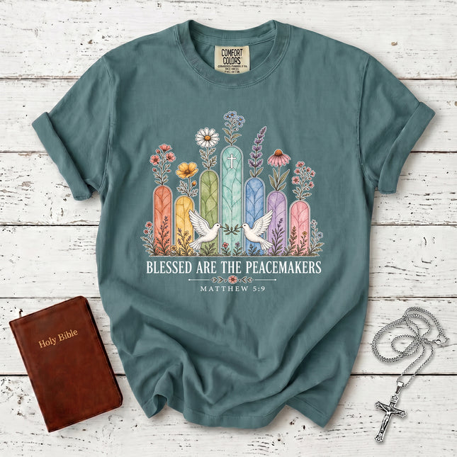 Comfort Colors Blessed Are the Peacemakers Matthew 5:9 Christian Bible Verse T-Shirt