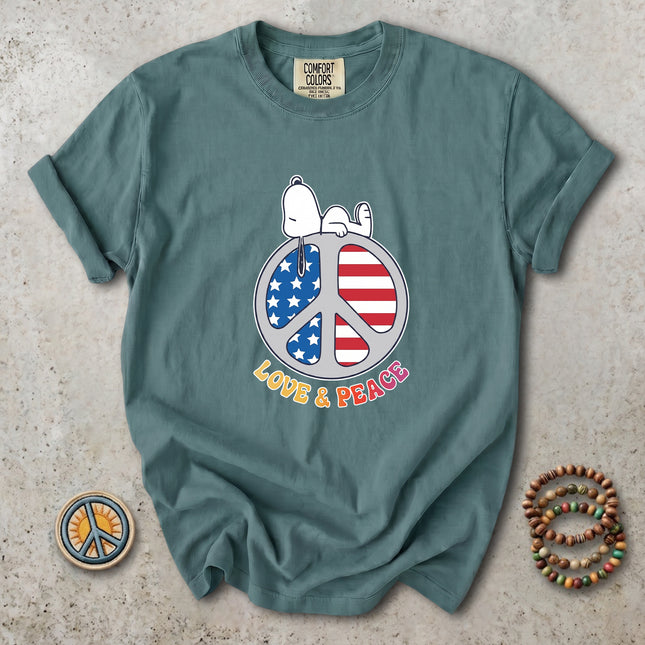 Comfort Colors American Flag Peace Love Patriotic Retro T-Shirt