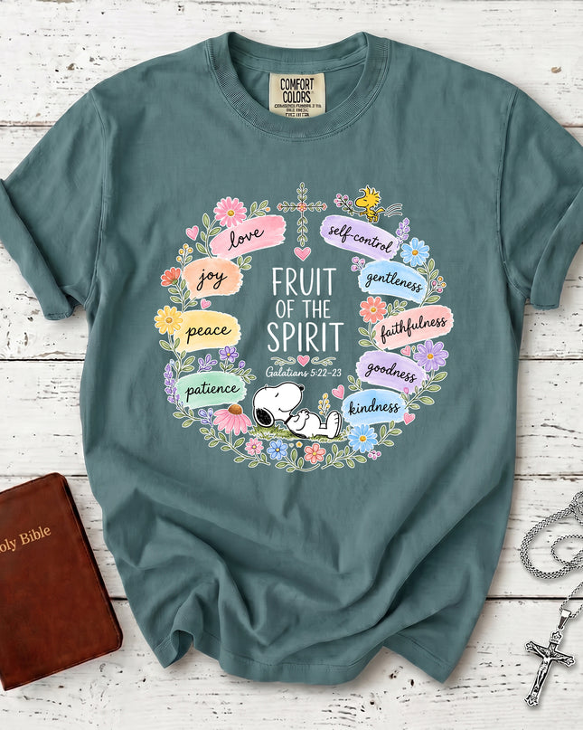 Comfort Colors Fruit of the Spirit Galatians 5:22 Floral Wreath Faith T-Shirt