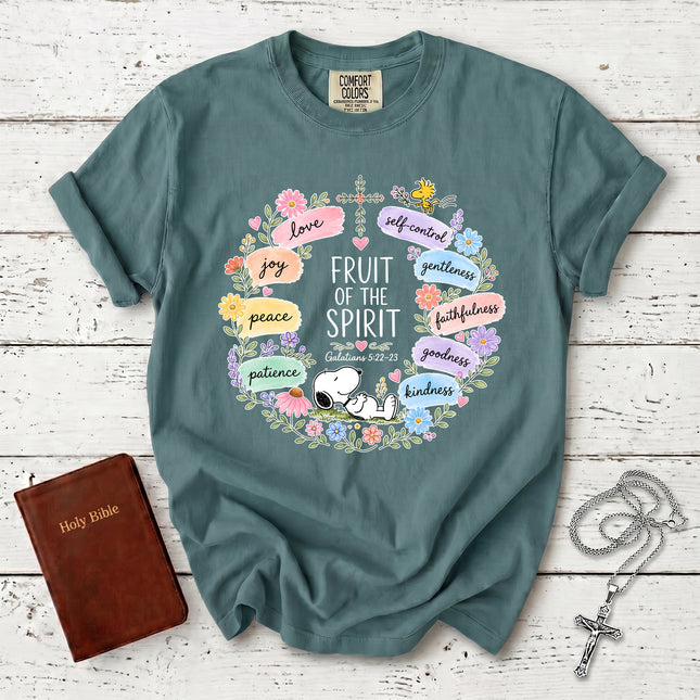 Comfort Colors Fruit of the Spirit Galatians 5:22 Floral Wreath Faith T-Shirt