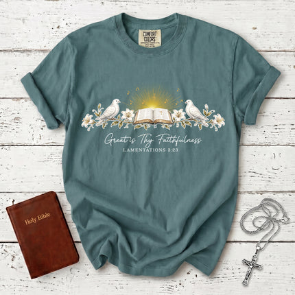 Comfort Colors Great Is Thy Faithfulness Lamentations 3:23 Christian Bible Verse T-Shirt