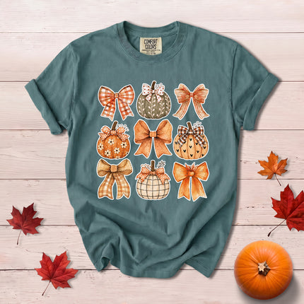 Comfort Colors Fall Autumn Pumpkin Bow Coquette Thanksgiving T-Shirt