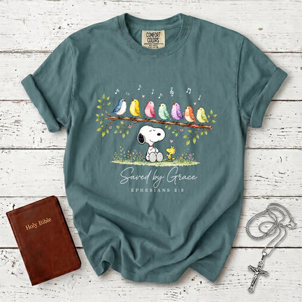 Comfort Colors Saved by Grace Ephesians 2 8 Singing Birds Christian T-Shirt