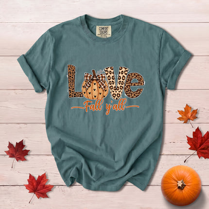 Comfort Colors Fall Autumn Love Fall Yall Leopard Pumpkin T-Shirt