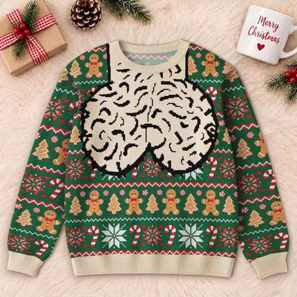 Funny Brain Christmas Ugly Sweatshirt Gingerbread Candy Cane Holiday Sweater