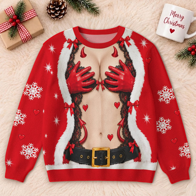 Naughty Santa Ugly Sweatshirt Funny Devil Christmas Party Outfit