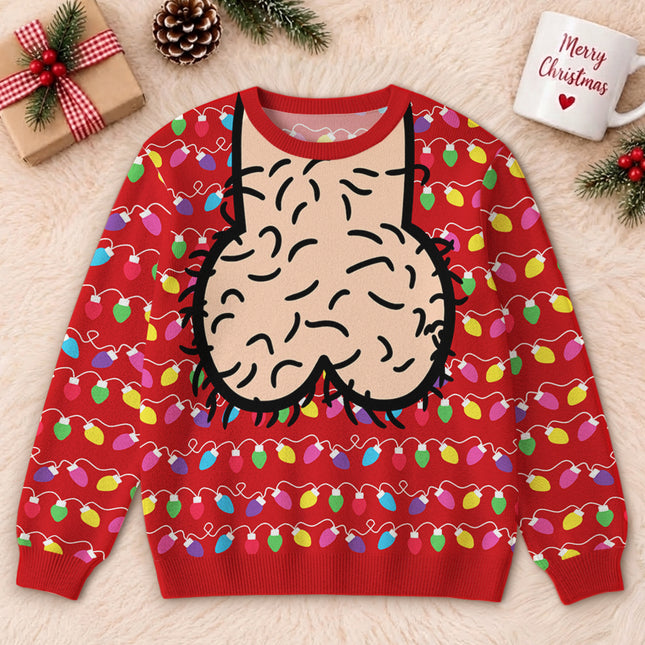Funny Hairy Balls Christmas Ugly Sweatshirt Colorful Lights Adult Humor