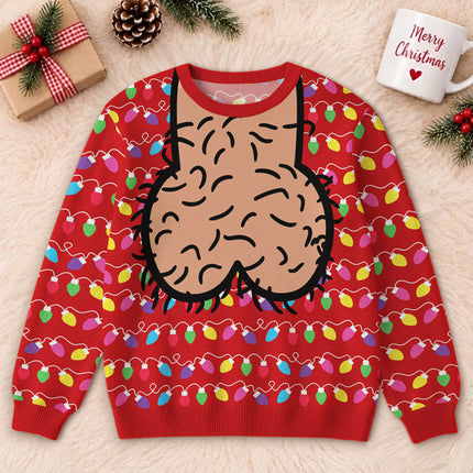 Funny Hairy Balls Christmas Ugly Sweatshirt Colorful Lights Adult Humor