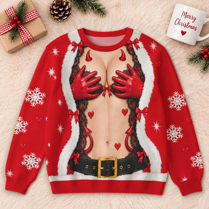 Naughty Santa Ugly Sweatshirt Funny Devil Christmas Party Outfit