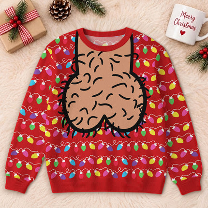 Funny Hairy Balls Christmas Ugly Sweatshirt Colorful Lights Adult Humor